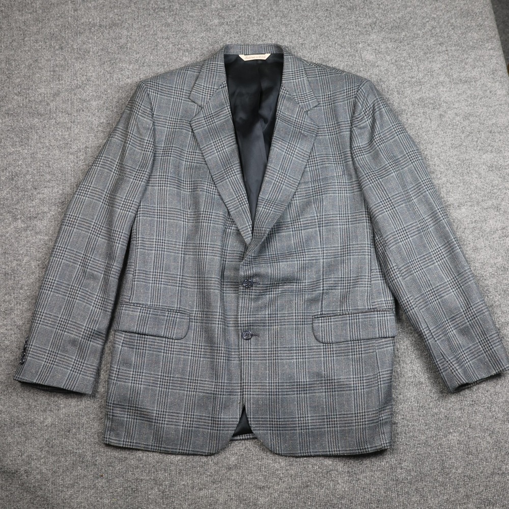 Stafford Sport Coat Mens Gray Glen Plaid Wool Silk Blend Two Button Made in USA